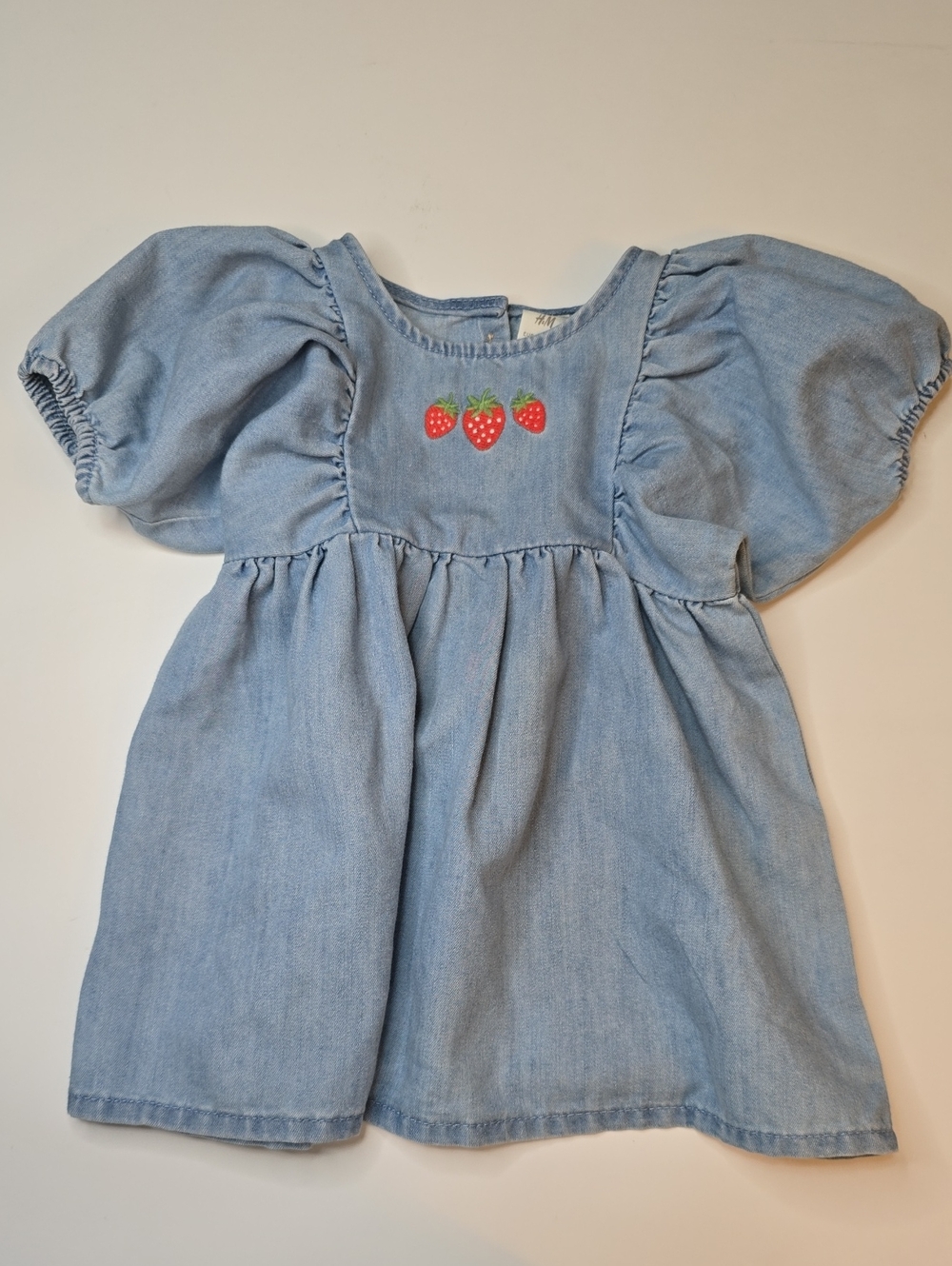 H&M Light Blue Denim Dress with Strawberry Embroidery